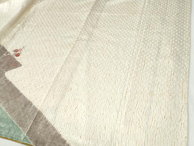 平和屋着物●中国三大刺繍 相良刺繍 訪問着 杢目絞り 花籠文 正絹 逸品 CABI2508yc