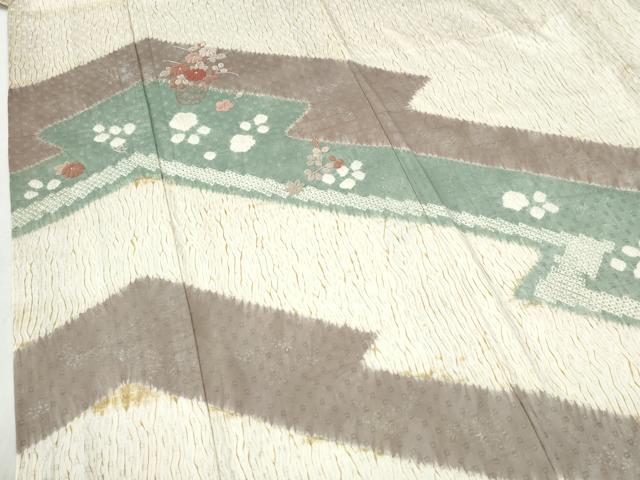平和屋着物●中国三大刺繍 相良刺繍 訪問着 杢目絞り 花籠文 正絹 逸品 CABI2508yc