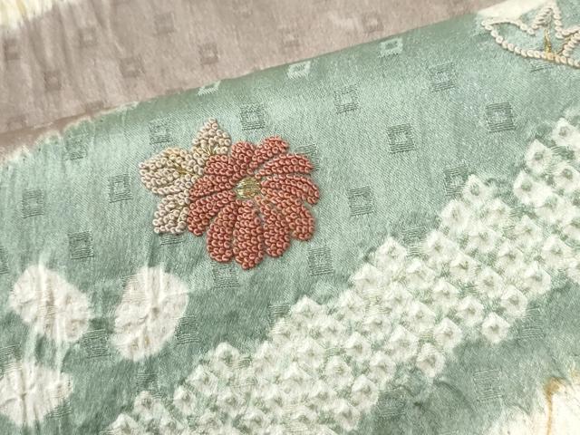 平和屋着物●中国三大刺繍 相良刺繍 訪問着 杢目絞り 花籠文 正絹 逸品 CABI2508yc