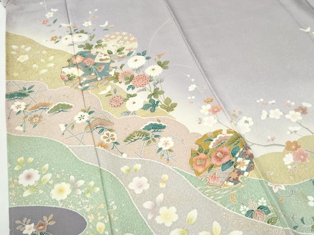 平和屋着物●訪問着 駒刺繍 雪輪草花文 暈し染め 金彩 正絹 逸品 未使用 CABI2515yc