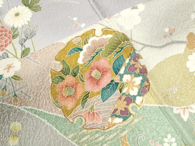 平和屋着物●訪問着 駒刺繍 雪輪草花文 暈し染め 金彩 正絹 逸品 未使用 CABI2515yc