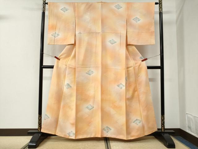 平和屋着物●上質な小紋 地紋起こし 菱松葉文 暈し染め 正絹 逸品 CABI2518yc
