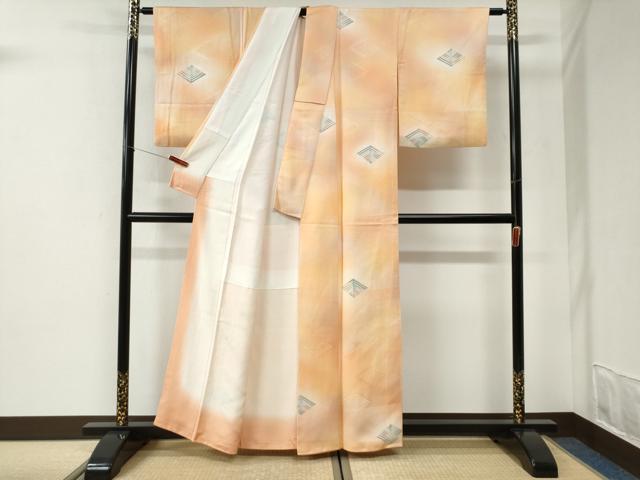 平和屋着物●上質な小紋 地紋起こし 菱松葉文 暈し染め 正絹 逸品 CABI2518yc