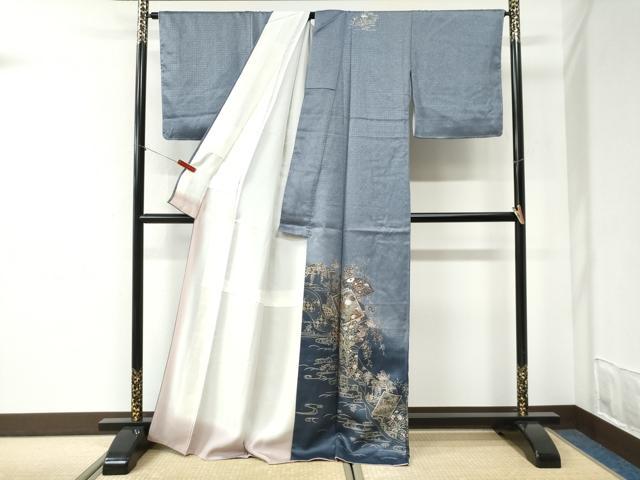 平和屋着物●訪問着 竜田川色紙吉祥花蝶文 暈し染め 金彩 正絹 逸品 未使用 CABI2519yc