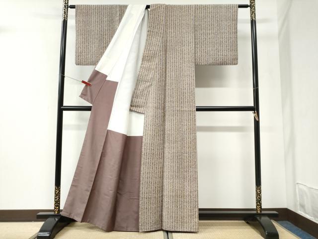 平和屋着物●上質な小紋 紬地 草花間道 正絹 逸品 CABI2522yc
