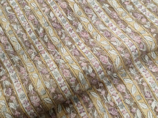 平和屋着物●上質な小紋 紬地 草花間道 正絹 逸品 CABI2522yc