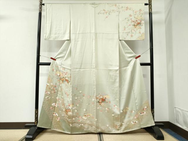 平和屋着物●訪問着 立波地紙花車文 金彩 正絹 逸品 CABI2526yc