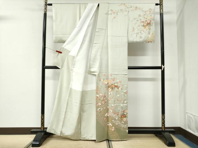 平和屋着物●訪問着 立波地紙花車文 金彩 正絹 逸品 CABI2526yc