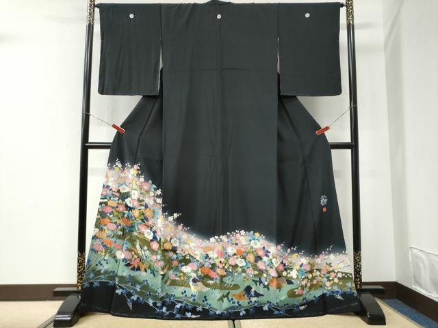平和屋着物●豪華黒留袖 友禅 作家物 鷺枝花文 暈し染め 正絹 逸品 未使用 CABI2532yc