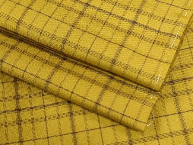 平和屋着物●黄八丈 紬 綾織 格子 正絹 逸品 未使用 CABI2544yc
