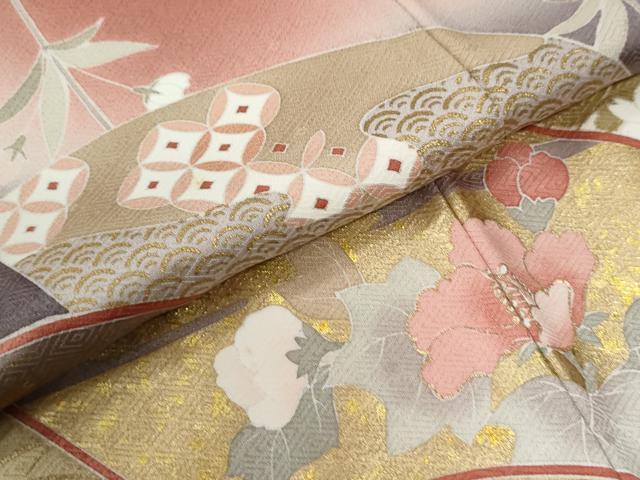 平和屋着物●訪問着 地紙草花文 暈し染め 金彩 正絹 逸品 CABI2547yc