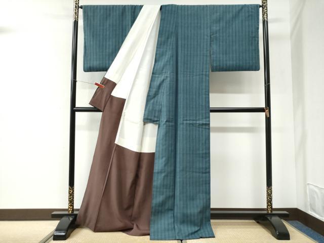平和屋着物●上質な紬 縞 ロング丈 正絹 逸品 CABI2553yc