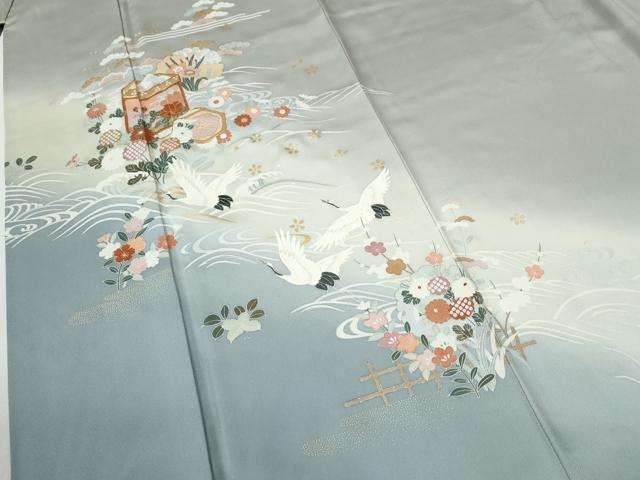 平和屋着物●訪問着 駒刺繍 飛鶴雪輪貝桶草花文 暈し染め 金彩 正絹 逸品 CABI2555yc