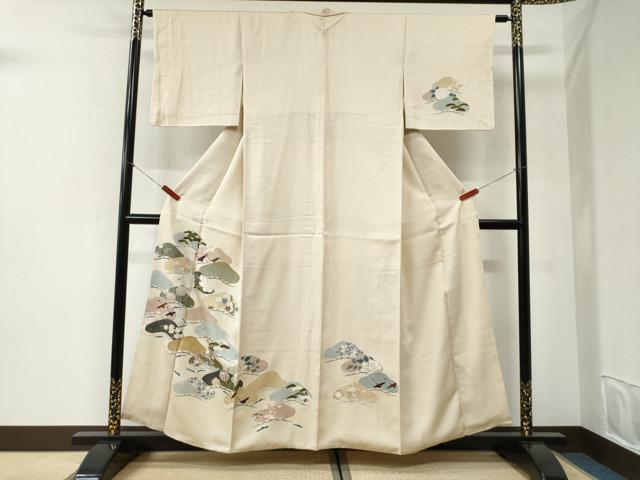 平和屋着物●訪問着 刺繍 松草花文 金彩 正絹 逸品 CABI2568yc