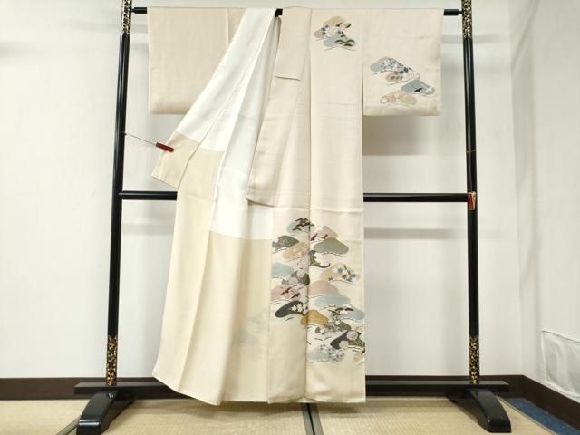 平和屋着物●訪問着 刺繍 松草花文 金彩 正絹 逸品 CABI2568yc