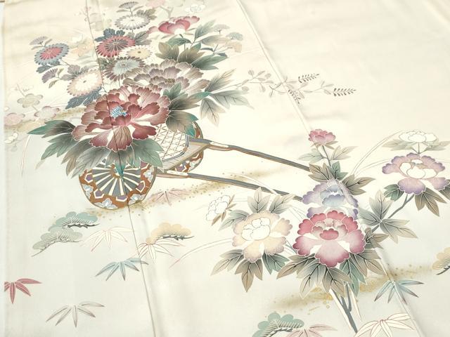 平和屋着物●訪問着 牡丹花車文 金彩 正絹 逸品 CABI2571yc