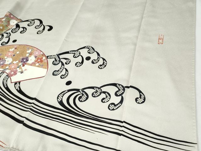 平和屋着物●豪華色留袖 作家物 駒刺繍 立波地紙草花文 金彩 正絹 逸品 CABI2574yc