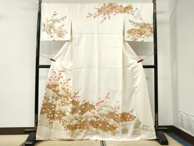 平和屋着物●訪問着 駒刺繍 雲取り浜松枝花文 金彩 鈴乃屋扱い 正絹 逸品 CABI2579yc