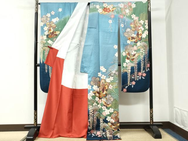 平和屋着物●豪華振袖 駒刺繍 浜松舞蝶花筏文 暈し染め 金彩 正絹 逸品 CABI2592yc