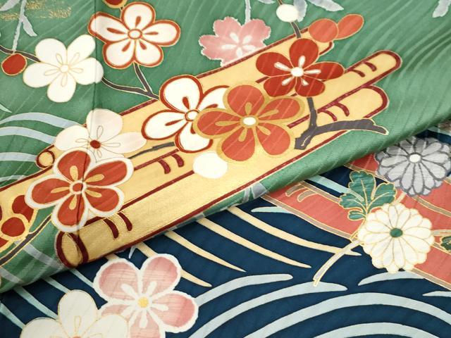 平和屋着物●豪華振袖 駒刺繍 浜松舞蝶花筏文 暈し染め 金彩 正絹 逸品 CABI2592yc