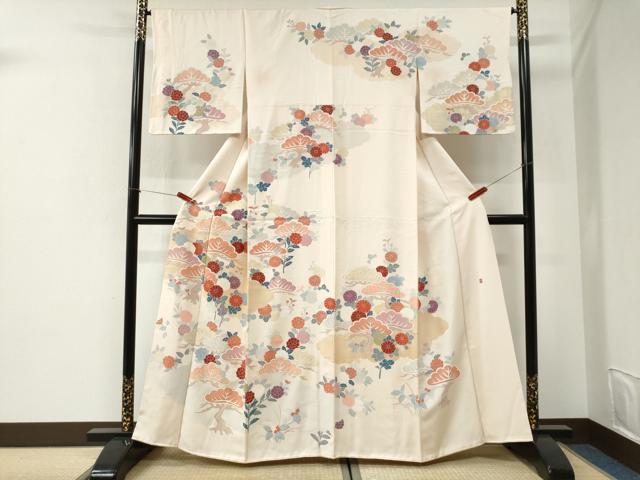 平和屋着物●訪問着 作家物 刺繍 雲取り花松文 金彩 正絹 逸品 CABI2593yc