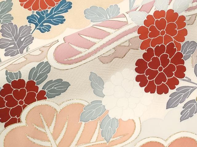平和屋着物●訪問着 作家物 刺繍 雲取り花松文 金彩 正絹 逸品 CABI2593yc