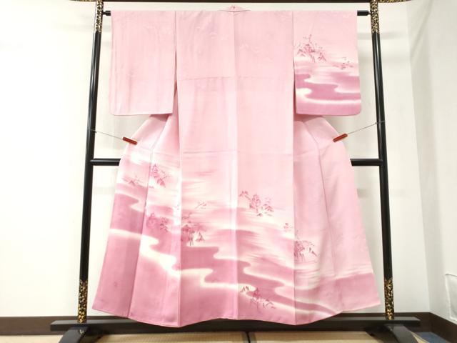 平和屋着物●訪問着 地紋起こし 霞風景文 暈し染め 正絹 逸品 CABI2594yc