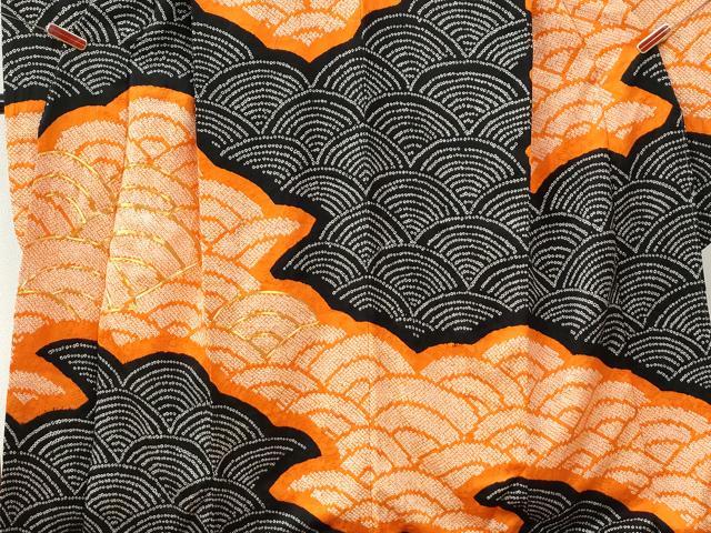 平和屋着物●豪華振袖 総絞り 駒刺繍 青海波 正絹 逸品 CABI2596yc