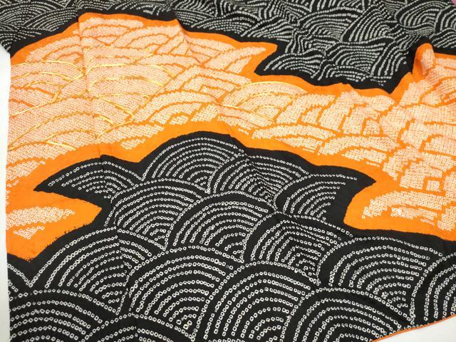 平和屋着物●豪華振袖 総絞り 駒刺繍 青海波 正絹 逸品 CABI2596yc