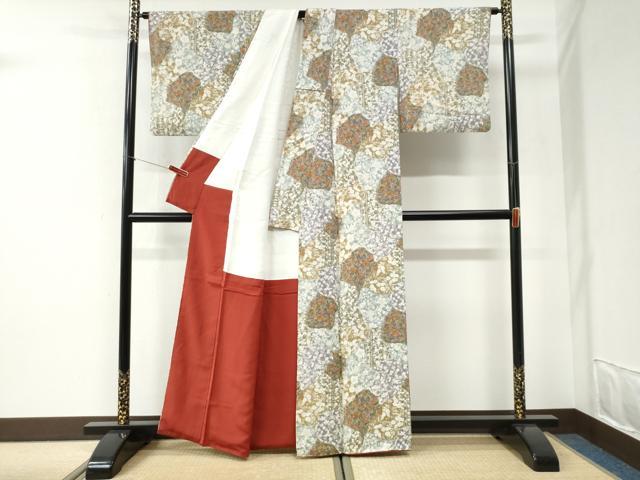 平和屋着物●上質な小紋 更紗花唐草文 鬼しぼ縮緬 正絹 逸品 CABI2602yc