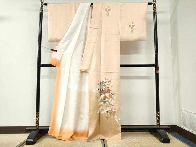 平和屋着物●訪問着 御所車飛鶴草花文 暈し染め 金彩 正絹 逸品 CABI2608yc
