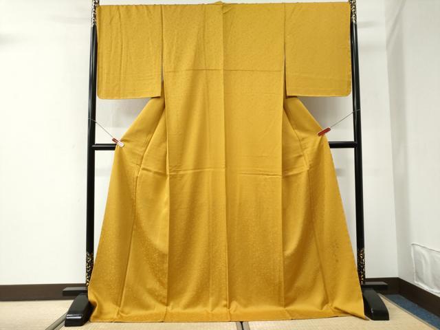 平和屋着物●上質な色無地 花唐草地紋 山吹茶色 ロング丈 正絹 逸品 未使用 CABI2611yc