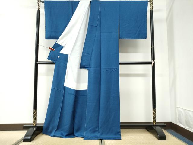 平和屋着物●上質な色無地 草花地紋 紺瑠璃色 ロング丈 正絹 逸品 未使用 CABI2620yc