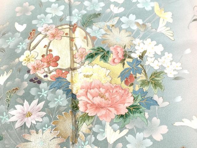 平和屋着物●英王室献上友禅作家 木下勝功 訪問着 刺繍 花蝶文 暈し染め 銀彩 正絹 逸品 CABI2628yc