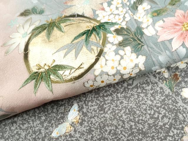 平和屋着物●英王室献上友禅作家 木下勝功 訪問着 刺繍 花蝶文 暈し染め 銀彩 正絹 逸品 CABI2628yc