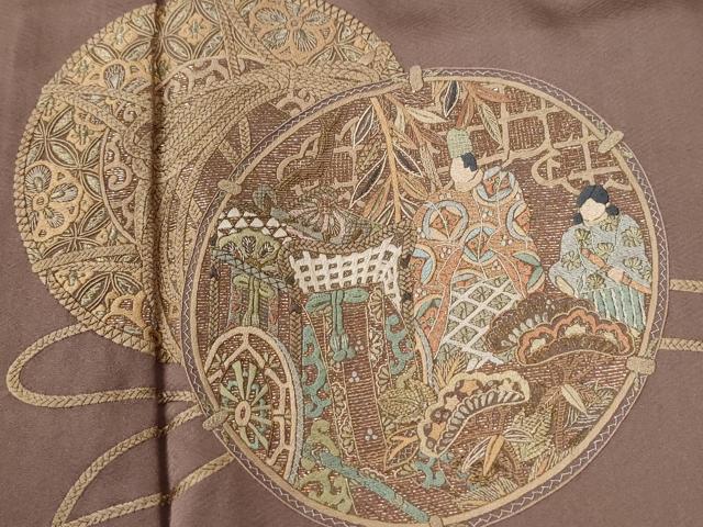 平和屋着物●訪問着 総刺繍 鏡裏人物御所車花唐草文 金糸 正絹 逸品 CABI2634yc