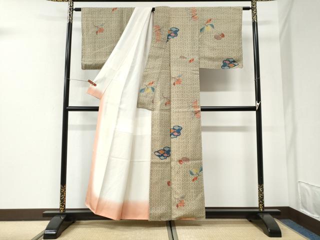平和屋着物●上質な紬 魚 亀甲枝花文 正絹 逸品 未使用 CABI2635yc