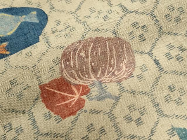 平和屋着物●上質な紬 魚 亀甲枝花文 正絹 逸品 未使用 CABI2635yc