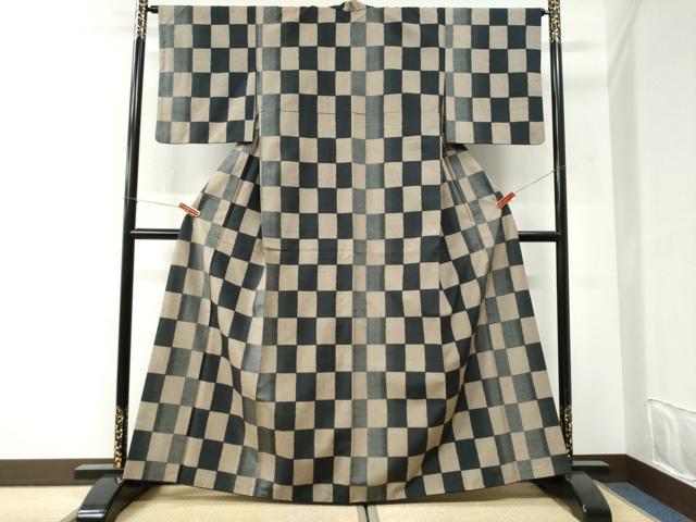 平和屋着物●上質な紬 市松文様 正絹 逸品 CABI2638yc