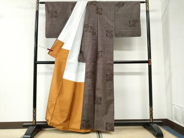 平和屋着物●本場大島紬 7マルキ 色紙重ね更紗花唐草文 正絹 逸品 CABI2642yc