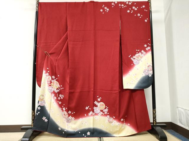 平和屋着物●豪華振袖 駒刺繍 毬舞桜文 暈し染め 金彩 京都きもの友禅扱い 正絹 逸品 CABI2652yc