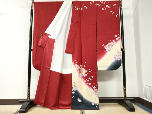 平和屋着物●豪華振袖 駒刺繍 毬舞桜文 暈し染め 金彩 京都きもの友禅扱い 正絹 逸品 CABI2652yc
