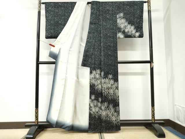平和屋着物●訪問着 草木文 黒地 正絹 逸品 CABI2654yc