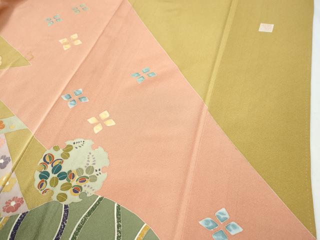 平和屋着物●染色作家 佐藤修平 訪問着 駒刺繍 雪輪草花文 金彩 正絹 逸品 CABI2658yc