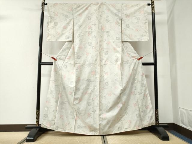 平和屋着物●本場大島紬 白大島 9マルキ 更紗花唐草文 正絹 逸品 未使用 CABI2664yc