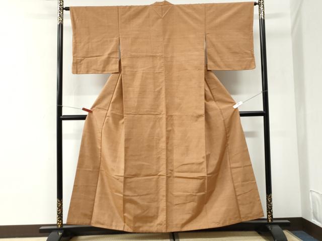 平和屋着物●上質な紬 色無地 小麦色 正絹 逸品 CABI2665yc