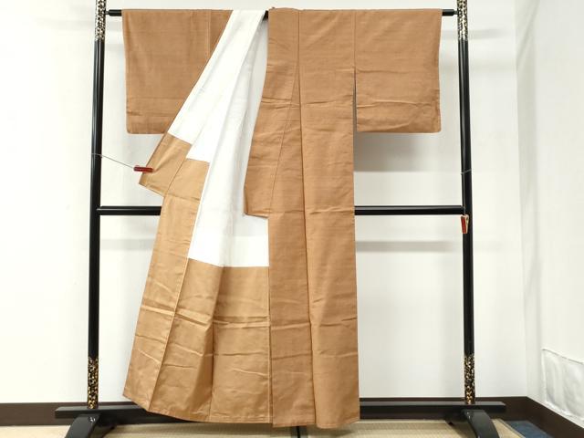 平和屋着物●上質な紬 色無地 小麦色 正絹 逸品 CABI2665yc