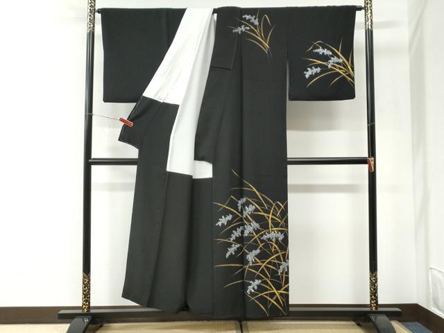 平和屋着物●日本舞踊家 岩井流宗元 岩井友見 訪問着 草花文 黒地 金彩 正絹 逸品 CABI2683yc