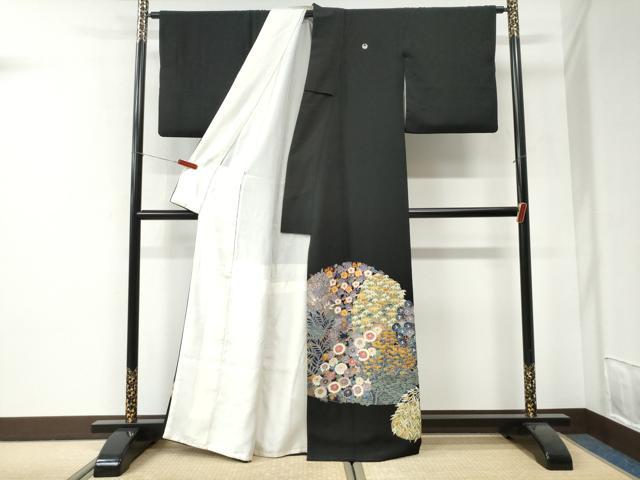 平和屋着物●本加賀友禅作家 押田正義 黒留袖 枝垂れ柳草花文 正絹 逸品 CABI2688yc