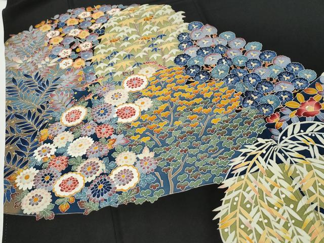 平和屋着物●本加賀友禅作家 押田正義 黒留袖 枝垂れ柳草花文 正絹 逸品 CABI2688yc